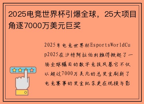 2025电竞世界杯引爆全球，25大项目角逐7000万美元巨奖